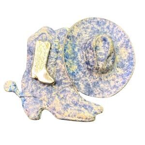 Vintage Speckled Tin Western Brooch 1950s Blue Cowboy Pin
